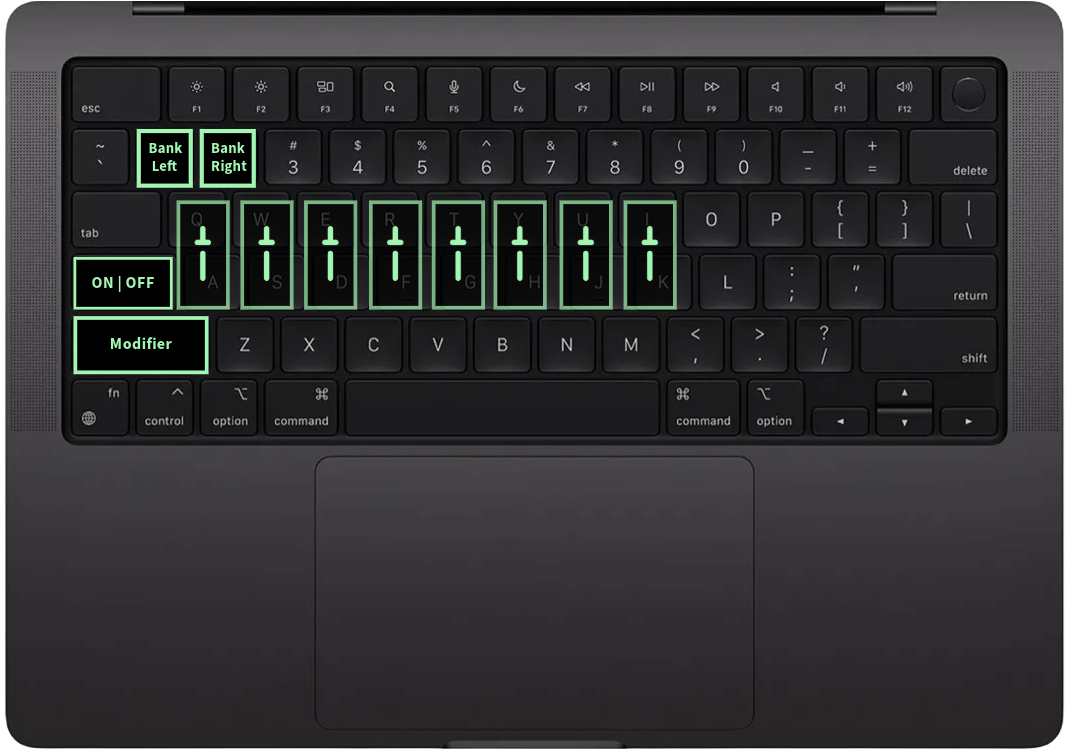 Keyboard Layout showing fader controls